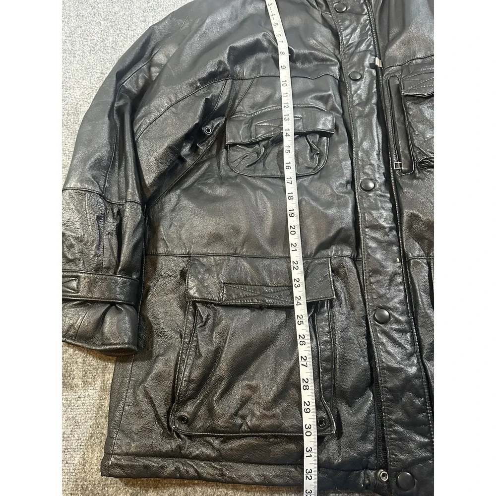 Vintage Julian Wilsons Leather Black Utility Jacket Mens XL Field Military Coat